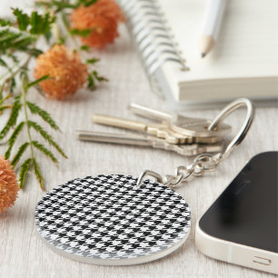 Porte-clés Houndstooth noir et blanc par Shirley Taylor