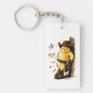 Porte-clés Howdy Cute Cowboy Baby Chick Western Art