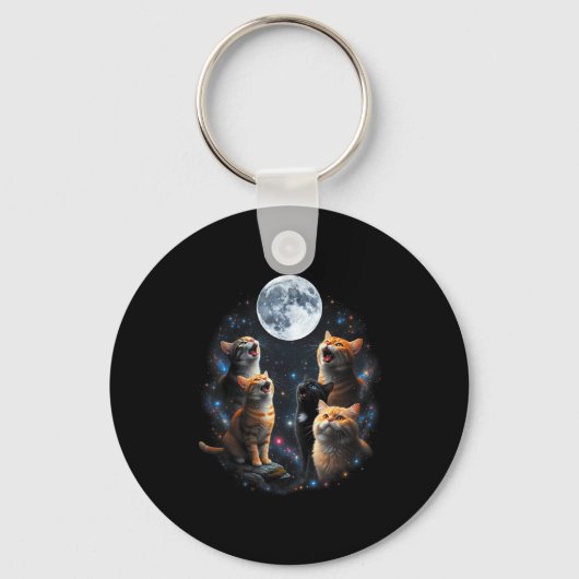 Porte-clés Howling Cats Full Moon Starry Sky Galaxy Cosmic An (Recto)