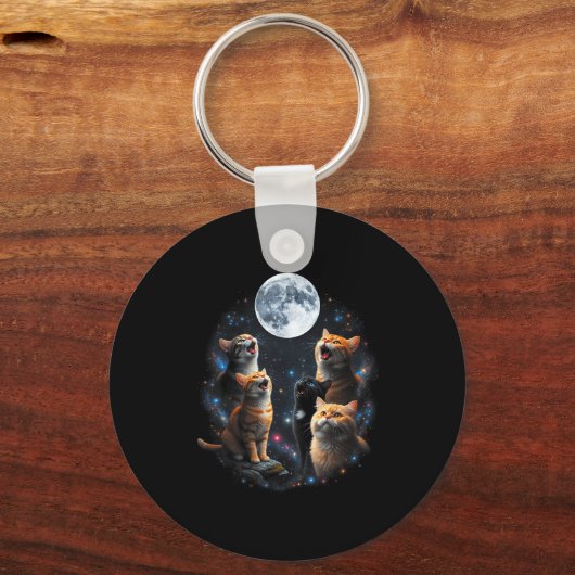Porte-clés Howling Cats Full Moon Starry Sky Galaxy Cosmic An (Recto)