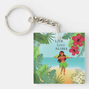 Porte-clés Hula Girl Live Love Aloha