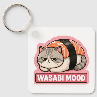 Porte-clés Humeur Wasabi Drôle Chat Grincheux Mème Sushi