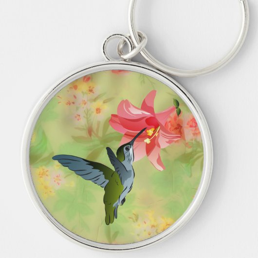 Porte-clés Hummingbird and Pink Lily on Floral (Devant)