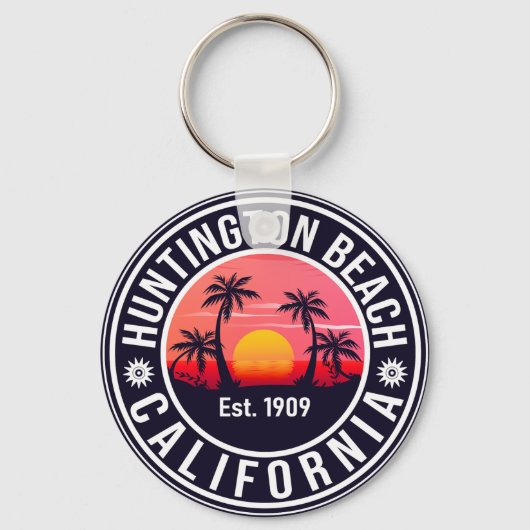 Porte-clés Huntington Beach California Retro Sunset Souvenirs (Recto)