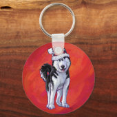 Porte-clés Husky à Santa Hat Sur Rouge (Recto)