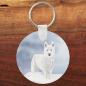 Porte-clés Husky blanc sur fond de neige (Verso)