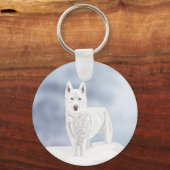 Porte-clés Husky blanc sur fond de neige (Recto)