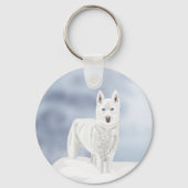 Porte-clés Husky blanc sur fond de neige (Verso)