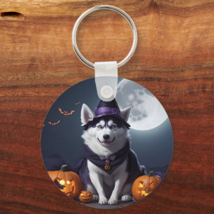 Porte-clés Husky Chien Halloween Aventure Lune Magie Éffrayan