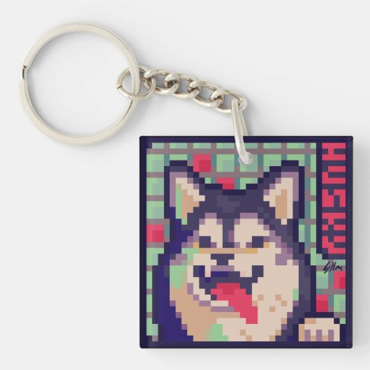 Porte-clés Husky, Pixel Art, pixel (Devant)