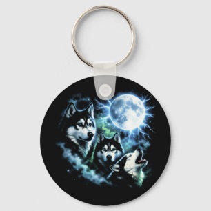 Porte-clés Husky Sibérien Hurlement à la Lune – Ciel Nocturne