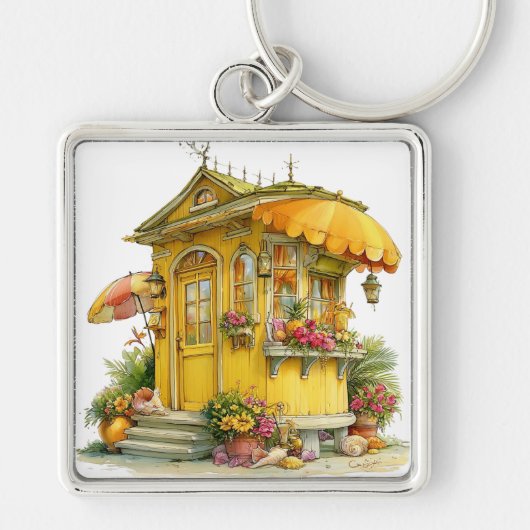 PORTE-CLÉS HUTTE DE PLAGE TROPICALE ÉTÉ JAUNE (Devant)