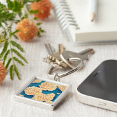 Porte-clés Hydrangea aquarelle motif, jaune et bleu (Côté)