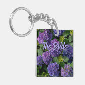 Porte-clés Hydrangea fleur élégante bleu violet magenta vert (Devant gauche)
