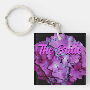 Porte-clés Hydrangeas magenta et sarcelle, la mariée