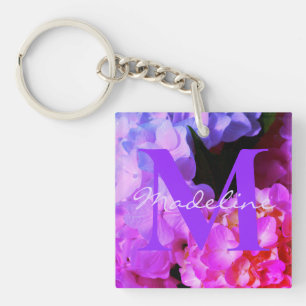 Porte-clés Hydrangeas Rose Fuchsia, pour son monogramme