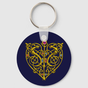 Porte-clés HYPER VALENTINE/ GOLD CELTIC KNOT COEUR Bleu