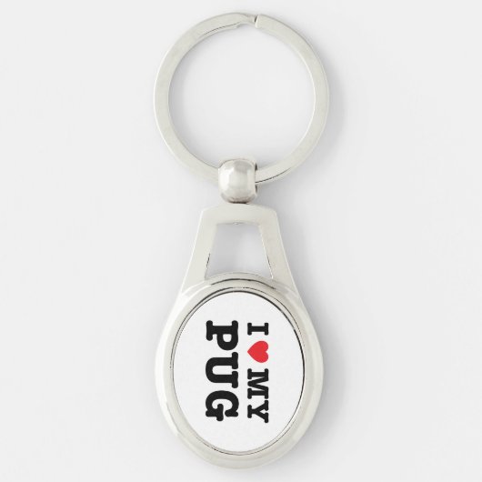 Porte-clés I coeur mon porte - clé en métal de carlin (Devant)