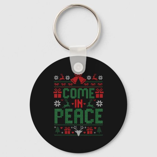 Porte-clés I Come In Peace Couple Matching Ugly Christmas Swe (Recto)