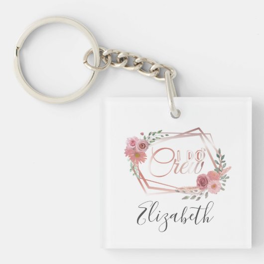 Porte-clés I Do Crew Rose Floral Blush Fleurs Rose Vert (Devant)