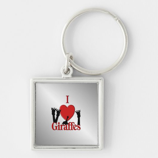 Porte-clés I Heart Giraffes Argent (Devant)