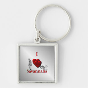 Porte-clés I Heart Savannah Chat Argent