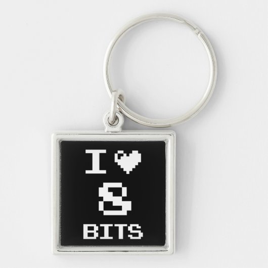 Porte-clés I Love 8 Bits, gamer design geek (Devant)