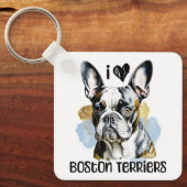 Porte-clés I Love Boston Terriers Personnalisé (Recto)
