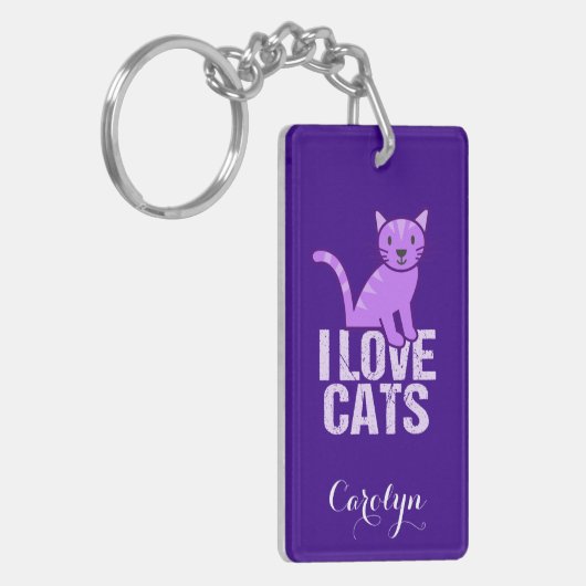 Porte-clés I Love Cats Purple Custom (Devant gauche)