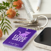 Porte-clés I Love Cats Purple Custom (Devant droit)