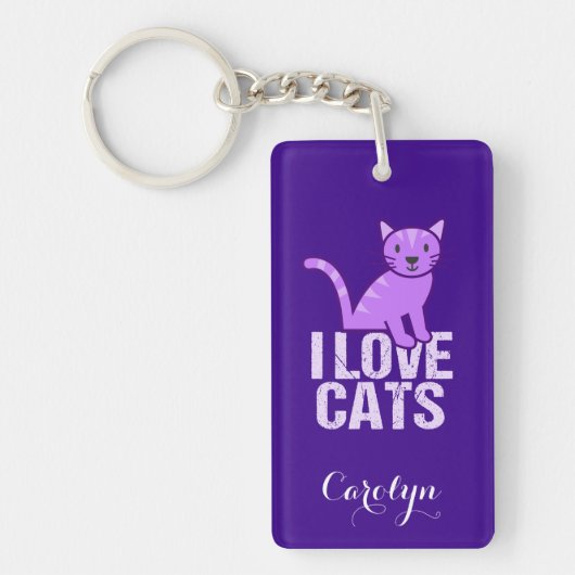 Porte-clés I Love Cats Purple Custom (Devant)