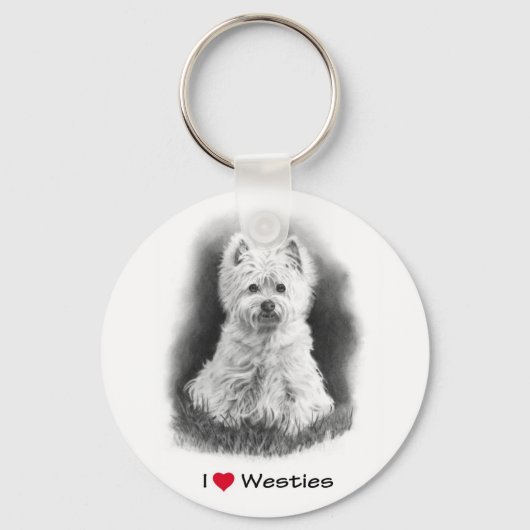 Porte-clés I Love (Coeur) Westies : Dessin au crayon (Recto)