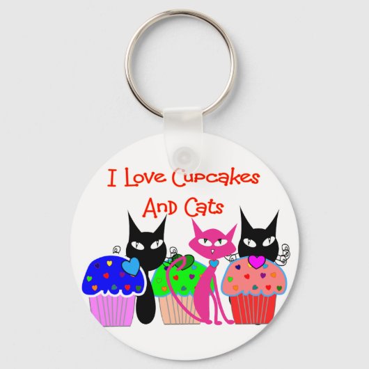 Porte-clés "I love cupcakes and cats"—Cadeaux aux amateurs de (Recto)