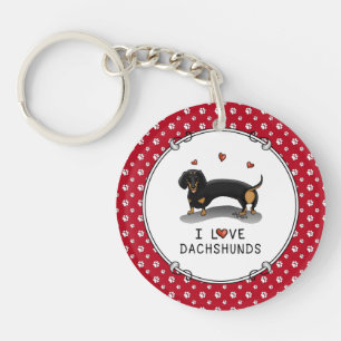 Porte-clés I Love Dachshunds Dachsies (noir et bronze) mignon