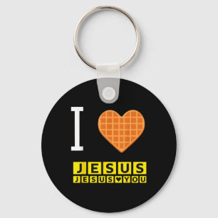 Porte-clés I Love Jesus Waffle Heart Funny Christian Breakfas