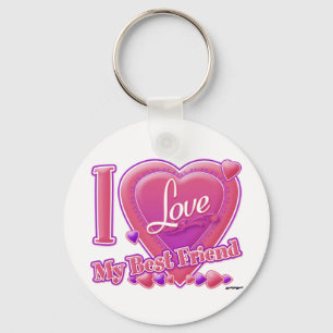 Porte-clés I Love My Best Friend rose/violet - coeurs