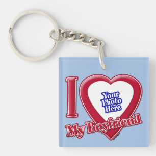 Porte-clés I Love My Boyfriend Photo Red Heart Baby Blue