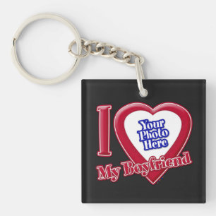 Porte-clés I Love My Boyfriend Photo Red Heart Black