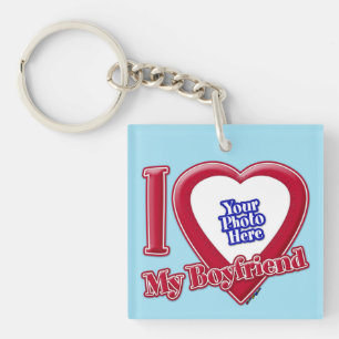Porte-clés I Love My Boyfriend Photo Red Heart Blue Horizon