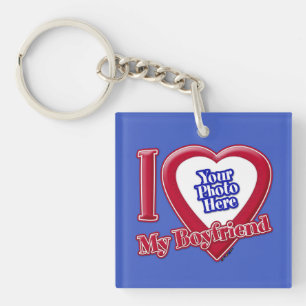 Porte-clés I Love My Boyfriend Photo Red Heart D R Blue