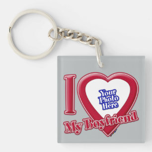 Porte-clés I Love My Boyfriend Photo Red Heart Grey