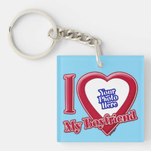 Porte-clés I Love My Boyfriend Photo Red Heart Turquoise