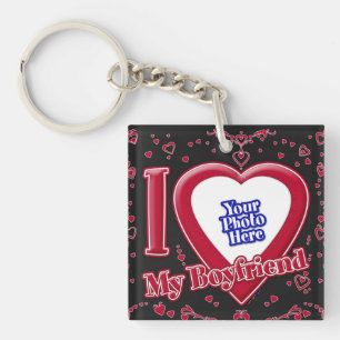 Porte-clés I Love My Boyfriend Photo Red Hearts Black