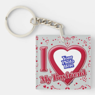 Porte-clés I Love My Boyfriend Photo Red Hearts Grey
