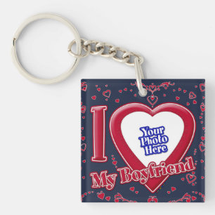 Porte-clés I Love My Boyfriend Photo Red Hearts Marine