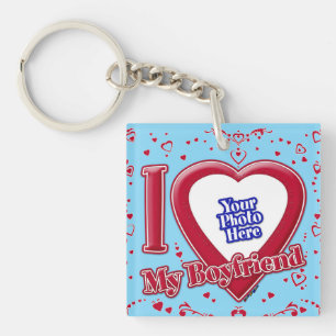 Porte-clés I Love My Boyfriend Photo Red Hearts Turquoise