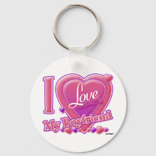 Porte-clés I Love My Boyfriend rose/violet - coeurs