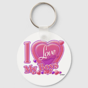Porte-clés I Love My Boys rose/violet - coeur