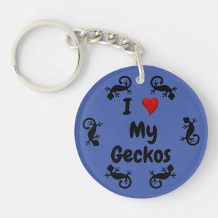 Porte-clés I Love my Geckos - Black Gecko Lizard on Blue