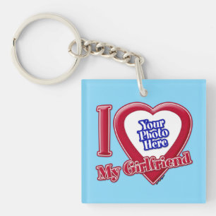 Porte-clés I Love My Girlfriend Photo Coeur Rouge Turquoise